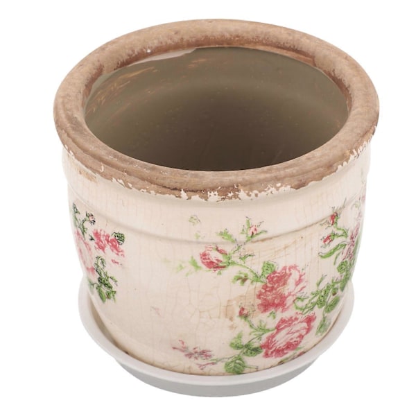 Succulent Pot Keramisk Plantepotte Retro Rose Tryk Blomsterpotte Have Lille Plantepotte Plantepotte