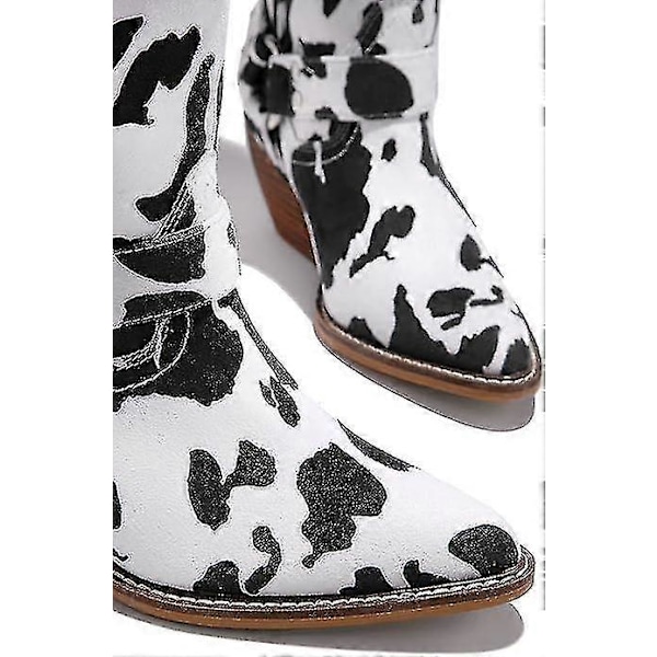 Cow Print Cowgirl Stövlar Block Chunky Klack Mellanhög black 43