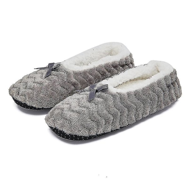 Dam Varma Fleece Tofflor Inomhus Vinter Mjuka Bekväma Halkfria Plysch Slip-on Skor Grey 36-38