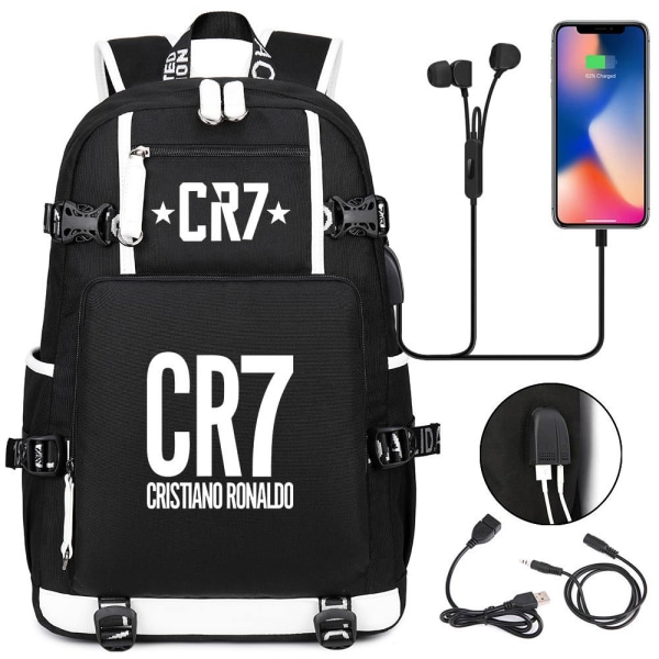 Football Star CR7 USB laddningsryggsäck Skolväska Travel Notebook Laptopväskor för barn-studenter style 1