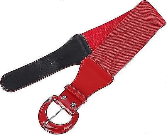 Rødt elastisk skinnbelte for kvinner med 3 hull, elegant for kjoler og bluser