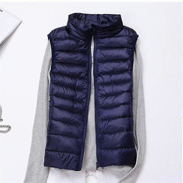 Lättvikts Värmeväst för Kvinnor Vinter Quiltad Väst Pufferjacka Gilet Vadderad Kappa Dark Blue M