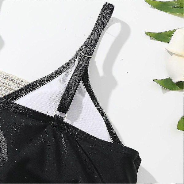 Sommar Tankini Set för Små Flickor, 3 Delar/set, Strand Surf Badkläder 8-12 År, Vadderad Bikini Baddräkt Set för Barn black 130
