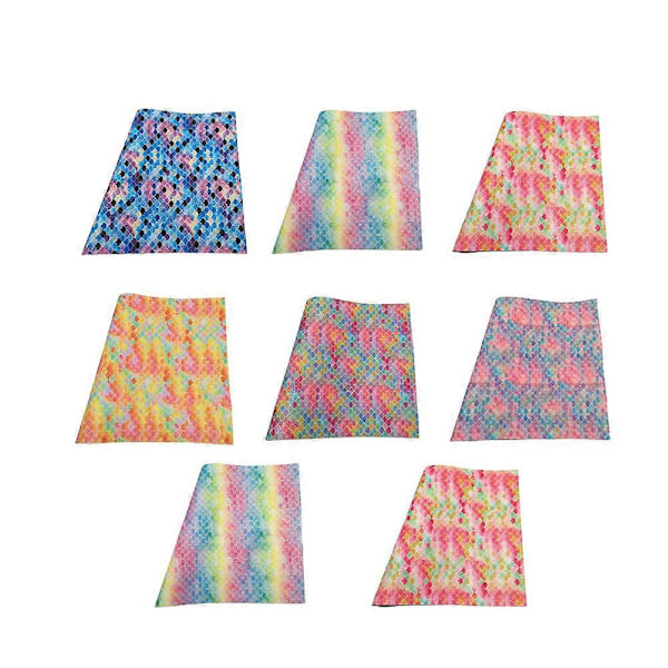 8 st PU Läder Tyg Glitter Fiskskalsmönstrat Tryck Gradient Färg Tyg Hantverk Sömnadsmaterial för DIY Handgjorda Hantverk (Blandade Färger)