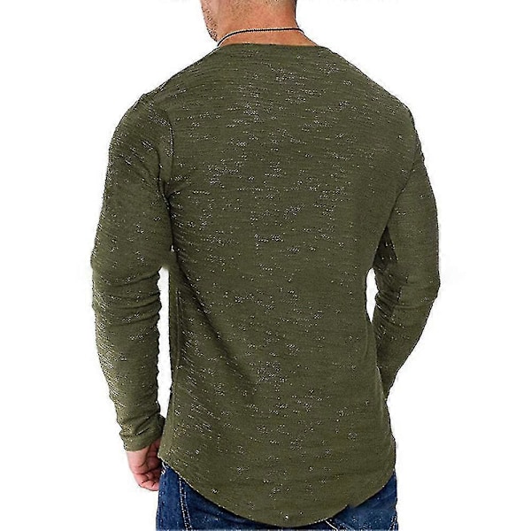 Miesten yksivärinen pyöreäkauluksinen t-paita, rento, pitkähihainen, slim fit, lihaksia korostava Green 2XL