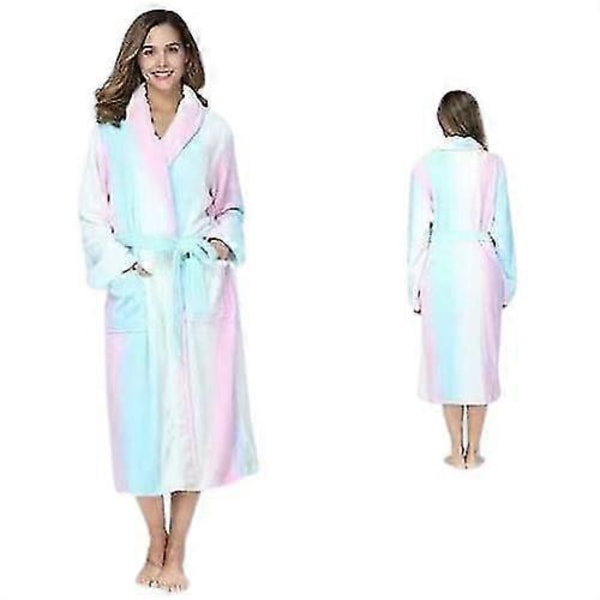 Dame Varm Fleece Vinter Morgenkåbe, Lang Plys Badekåbe Colorful L