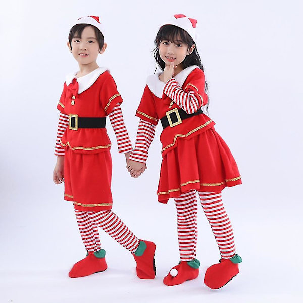 Barn Jul Cosplay Tomtedräkt Baby Juloutfit 5 Delars Set Klänning/byxor+toppar+hatt+skoskydd+bälte För Pojkar Flickor Boy 110