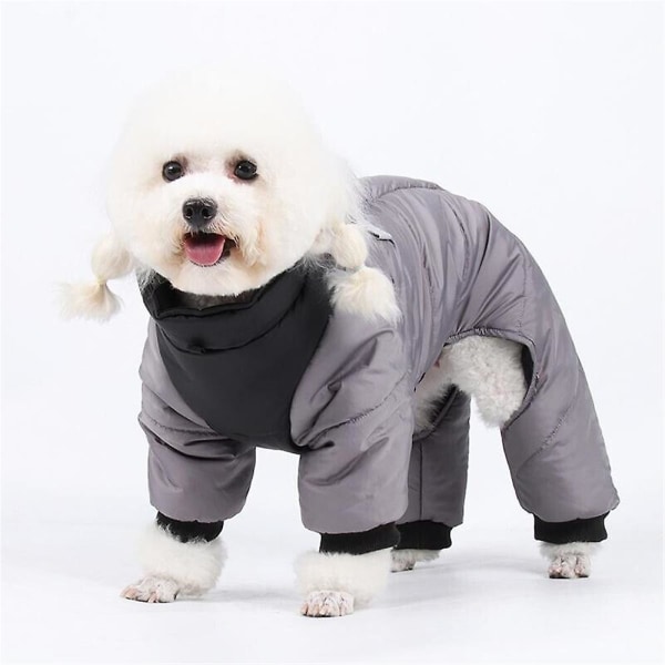 Pet Dog Jacka Quilted Puffed Coat Valp Hund Varma Vinterkläder Utomhus Color Block Väst Gray S