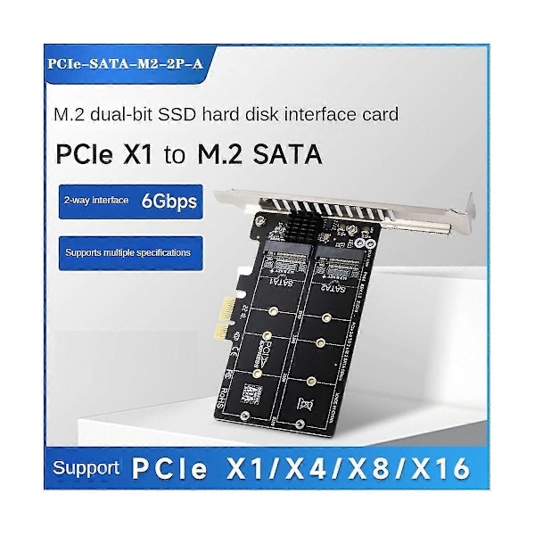 Pcie X1 - M.2 Sata 6gbps 2-porttinen Adapteri Laajennuskortti Jm582 Pääsirulla Metallisella Jäähdytyselementillä
