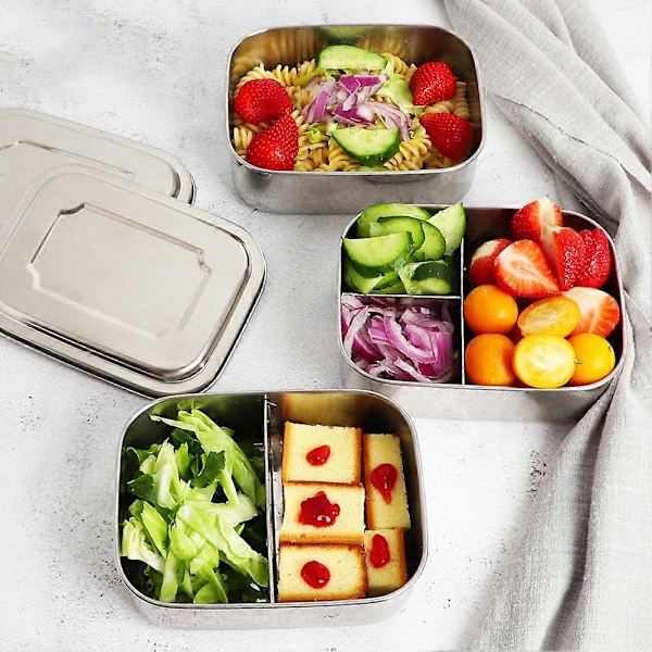 1/2/3 Fack Rostfritt Stål Portabel Matbehållare Student Bento Lunchlåda