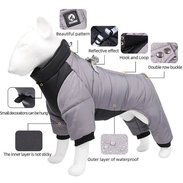 Pet Dog Jacka Quilted Puffed Coat Valp Hund Varma Vinterkläder Utomhus Color Block Väst Gray 2XL