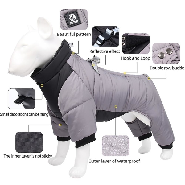 Pet Dog Jacka Quilted Puffed Coat Valp Hund Varma Vinterkläder Utomhus Color Block Väst Gray M