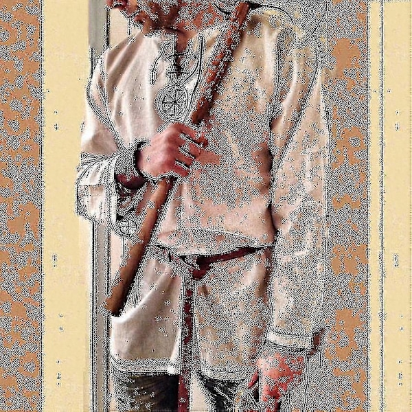 Slim Fit Pellavapaita Miesten Keskiaikainen Tunika Merirosvopuku Khaki 4XL