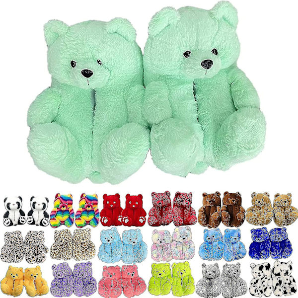 Teddybjörn Tofflor Dam Plysch Djurtofflor Varma Vinterskor Fuskpäls Halkfria M Blue Green