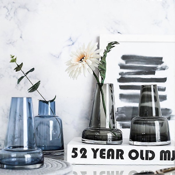 Kreativ Glasvas Blomma Flaska Behållare Blomsterarrangemang Hem Skrivbordsdekor (Brevicollis Rökgrå)