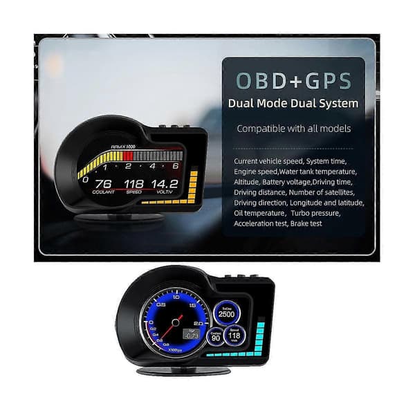 Obd2 Eobd Funksjon LCD-skjerm Obd+gps Hud Bilcomputer Bil - Måler For Alle Biler