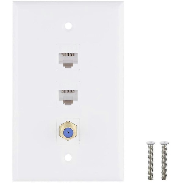 Ethernet- ja kaapeli seinälevy, 2 porttia Cat6 RJ45 ja 1 portti F-liitäntä kaapeli naaras-naaras seinälevy