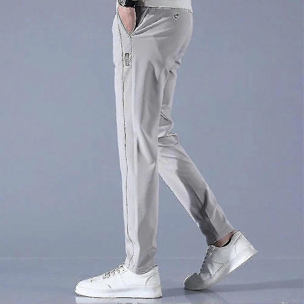 Golfbukser for menn, hurtigtørkende, lange, komfortable fritidsbukser med lommer, Fengshuo Light Gray M