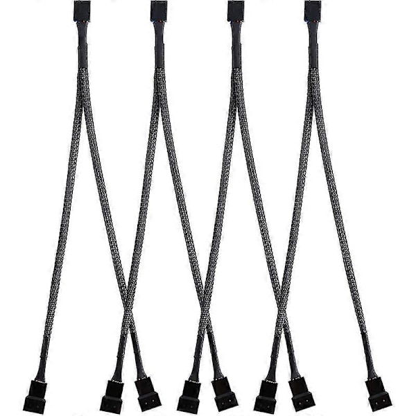 4-pak PWM-blæsersplitterkabel Y-splitter Computer PC-blæserkabel 4-benet 1 til 2 konverter, sort sleeved