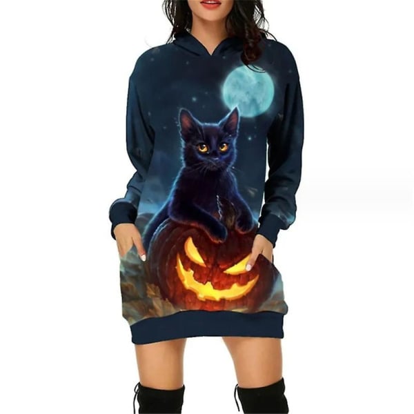 Hooded Womens Halloween Pumpkin Sweatshirt Långärmad Crewneck-tröja med tunikatröjor med ficka style 6 S