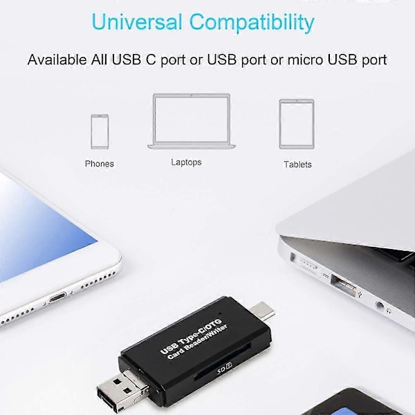 Kortläsare 5-i-1 Typ-c/usb/-usb Anslutning Minneskortläsare Otg Adapter För Pc/laptop/smartphone