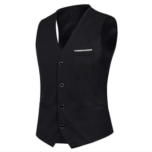 Miesten Puku Business Casual 3-osainen Puku Bleiseri Housut Liivi 9 Väriä Black XS