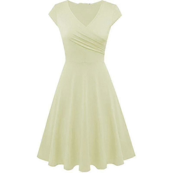 Elegant Damklänning Enfärgad Kortärmad V-ringad Afton Cocktail Bal Sommarklänning Beige XXXL
