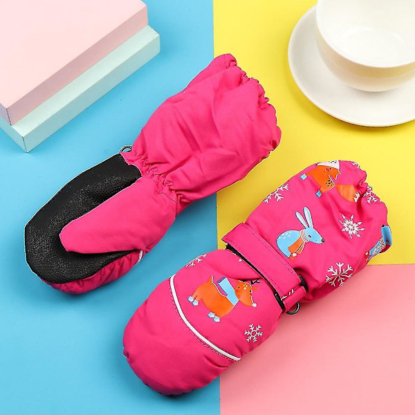 1 par Tecknade Barnskidhandskar Långärmade Vantar Vinter Vindtät Vattentät Tjock Varm Halkfri Rådjur Kanin 2-6 År New-pink