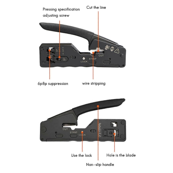 Nätverkskabelpress Rj45 Krimpverktyg Skärare Avisolerare För Rj45 Cat7 Cat6 Cat5 Rj11 Rj12 Kontakt Cr