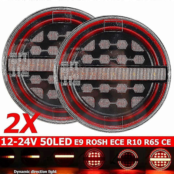 2 stk. 5,3 tommer Rund LED Lastbil Trailer Lys Baglygte Bremse DRL Flow Blinklys Lampe Bil Skibe Va