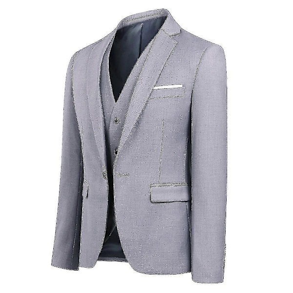 Herre Jakkesæt Business Casual 3-delt Jakkesæt Blazer Bukser Vest 9 Farver Grey M