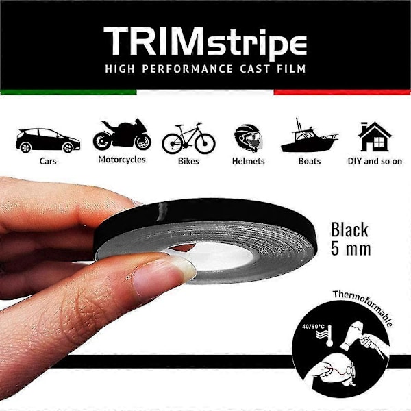Trim Striber Selvklæbende Striber Til Biler, Sort, 5 Mm X 10 Mt