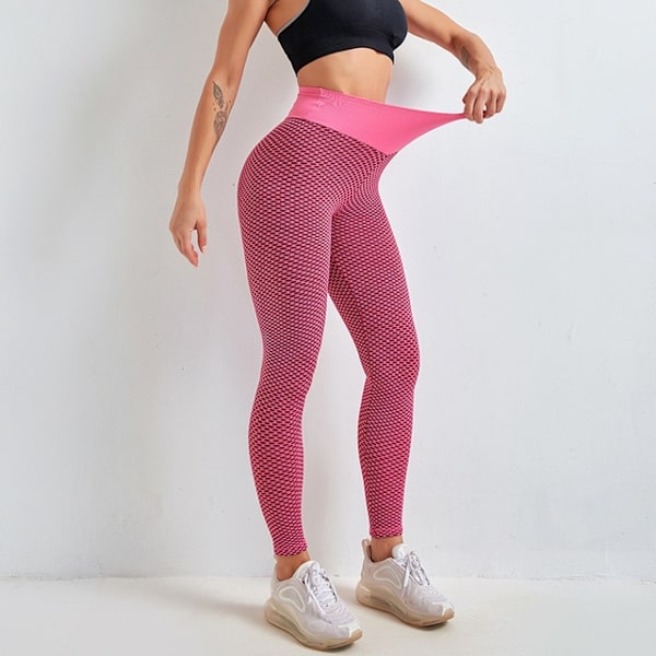 Tiktok Trendiga Scrunch Träningsbyxor Hög Midja Cellulära Leggings Red S