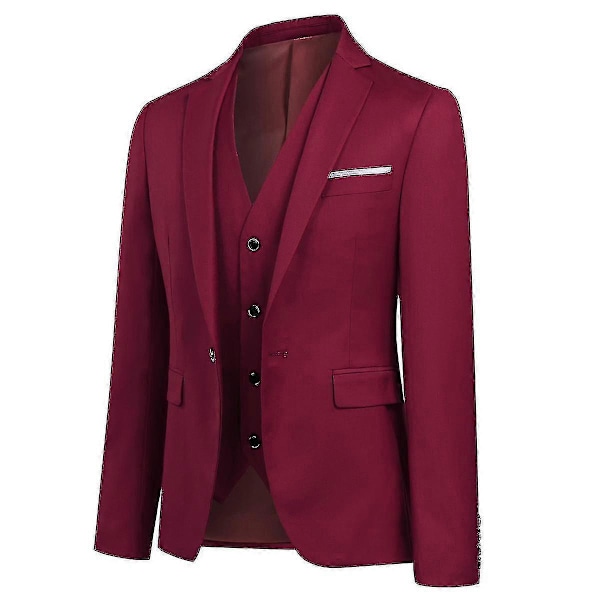Kostym för män, Business Casual, 3-delad kostymkavaj, byxor, väst, 9 färger Dark Red 2XL