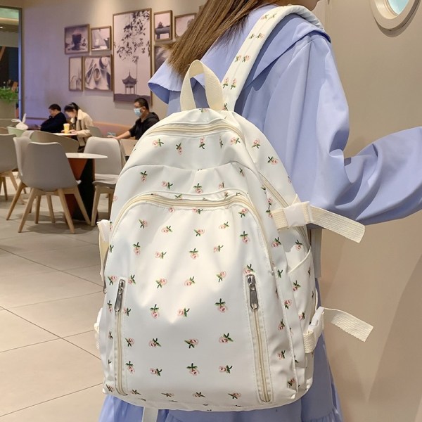 Fashionabla Kvinnor Kawaii Blommig Vattentät Laptopväska Student Dam Söt Bok Ryggsäck Kvinnlig Rese Nylon Skolväskor College Tjej Floral
