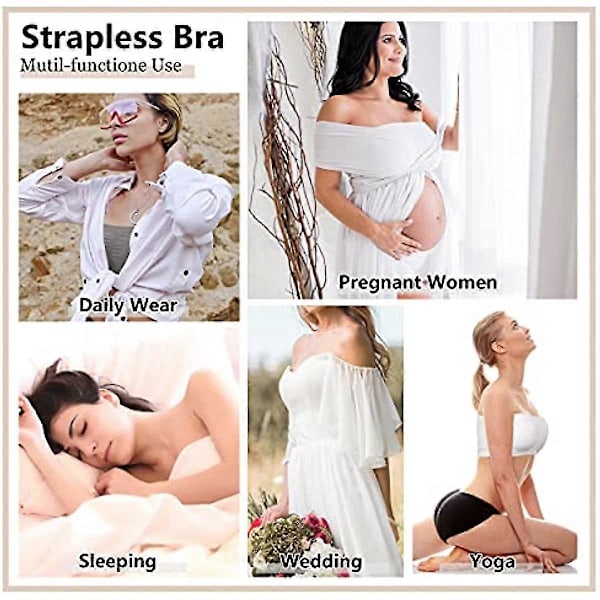 3 pakker stropløse BH'er til kvinder, dame bandeau BH, polstret sømløs crop BH blød komfort trådløs Bralette White XL