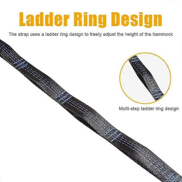 2 st 5-rings Hög Bärande Hängmattsremmar Förstärkt Polyester För Hem Utomhus Hängmatta-orange