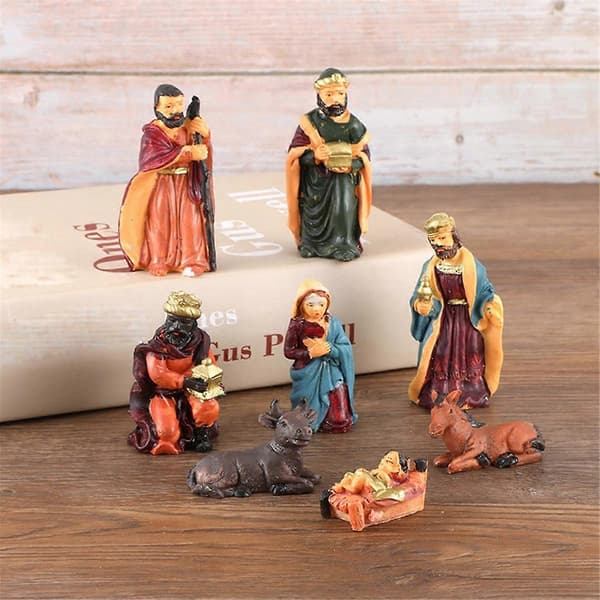 Julefigurer Julekrybbe i Resin med Jesusbarn og Dyr