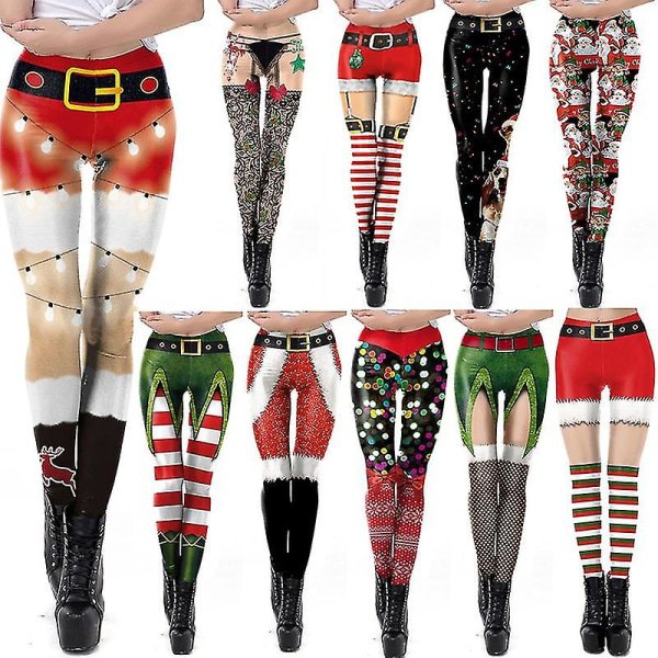 Dam Leggings Mode 3D Digitaltryck Jul Leggings Roliga Sexiga Tryckta Elastiska Jul Skinny Leggings Gotiska SKDK085 M