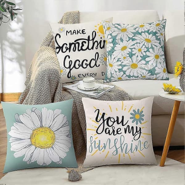 Sommarkuddfodral 45x45 cm Set om 4 Bondgård Prydnadskuddar Soffa Hem Utomhus Kuddfodral Sommar