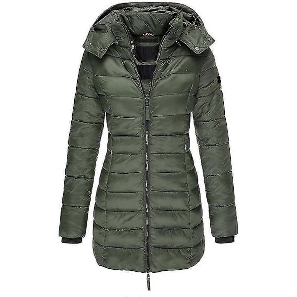 Naisten lämmin hupullinen untuvatakki rento slim-mallinen takki toppatakki naisten tikattu kevyt toppatakki - khaki Army Green 2XL
