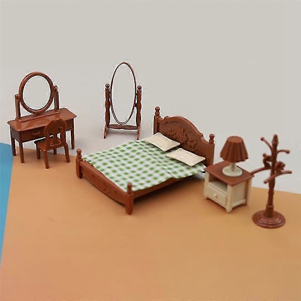 1:18 Simulation Mini Soveværelse Seng Kommode Sæt Dekoration Børn Legehus Legetøj