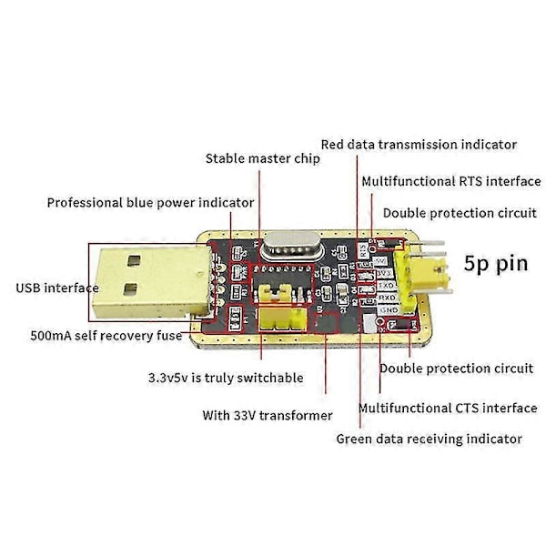 3kpl Ch340g Rs232 Usb Ttl-muunninmoduuli Uart Sarjaportti Stc Dowanloader Ohjelmoija Brush Upg