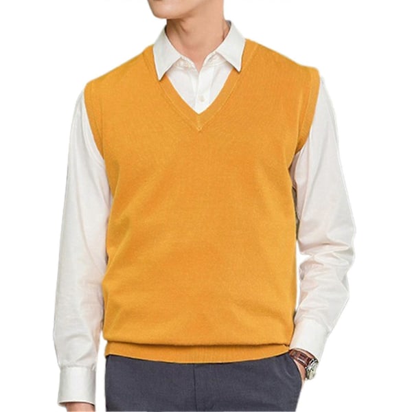 Ärmlös Lös Varm Tröjväst Herr V-ringad Pullover Västar Yellow XL