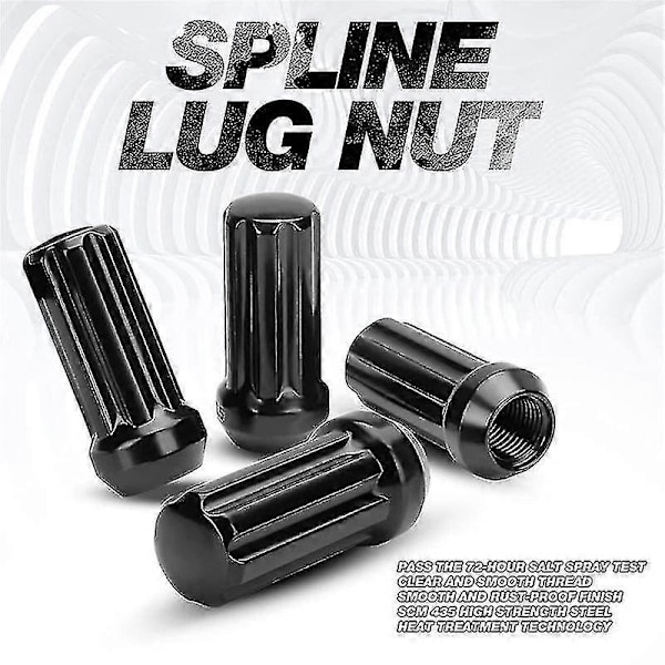 M14x1.5 Hjulmuttrar, 24 Stycken 14mmx1.5 7 Spline Drive Koniska Hjulmuttrar 2 tum Långa Svarta Med 2