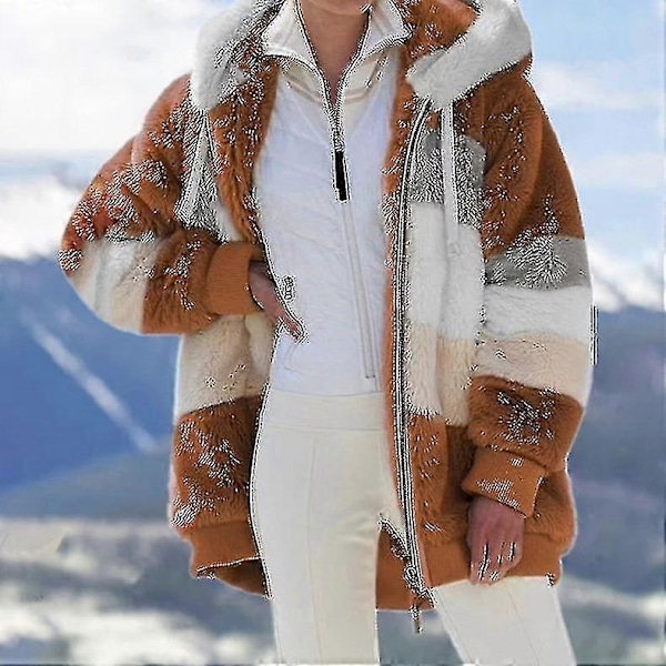 Casual Jakke Herrejakker Frakker Lynlås Hip Hop Ny Efterår Og Vinter Løs Plys Flerfarvet Hættejakke Til Mænd Og Caramel colour L