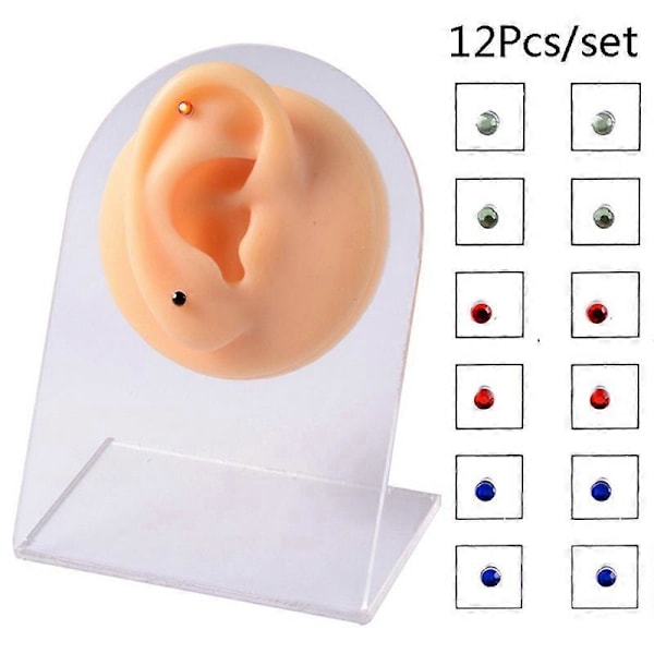 12 stk. Neseringer Magnet Ikke-Piercet Unisex Fake Piercinger Blandede Farger Leppe Øre Tragus Bruskringer for Fest