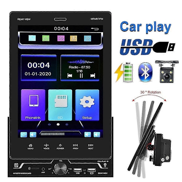 2 Din Carplay Android Auto 9,5 tuuman yleismallin autoradio irrotettava säätö - Mp5-soittimelle ilman