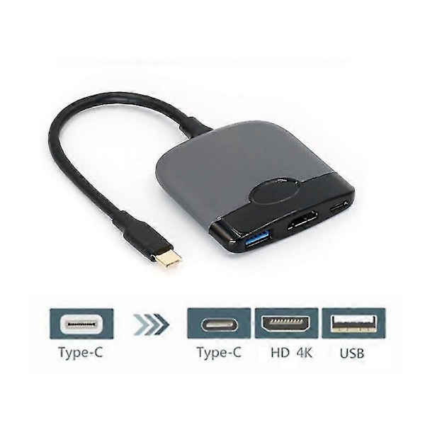 3-i-1 USB C Hub TV Dock til Switch Bærbar Dockingstation Type C til HD 4K USB 3.0 Hub
