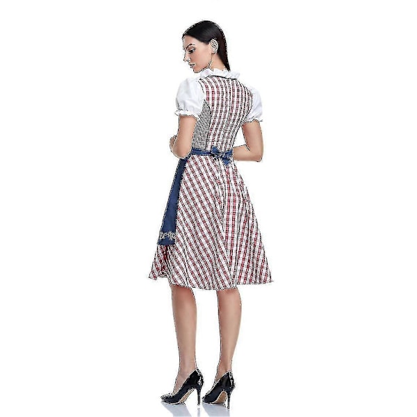 Naisten Oktoberfest Oluttyttö Puku Baijerilainen Perinteinen Dirndl Mekko Cosplay Naamiaisasu Denim Red M
